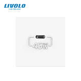 USB Type-C розетка LIVOLO, PD 45W, Power Delivery, швидка зарядка, біла, модуль (VL-FCUC-2WP), фото 3
