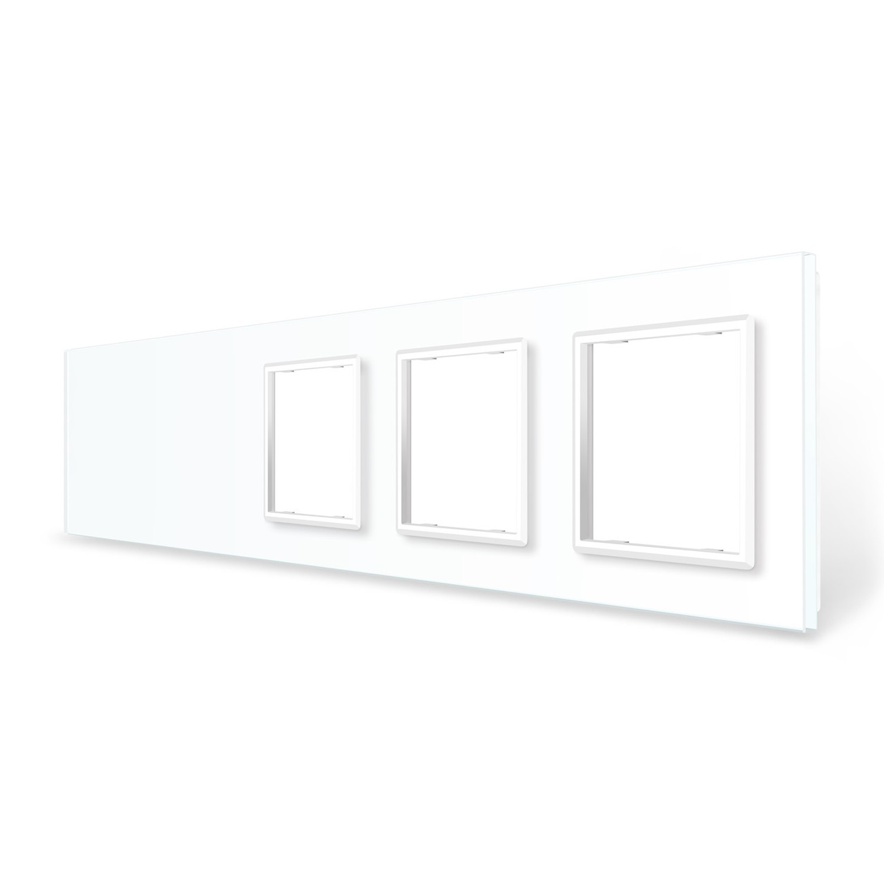 Рамка 5-постова порожня Х сенсорів 3 розетки (Х-Х-0-0-0) LIVOLO, загартоване скло, біла, 365×80 мм, фото 1