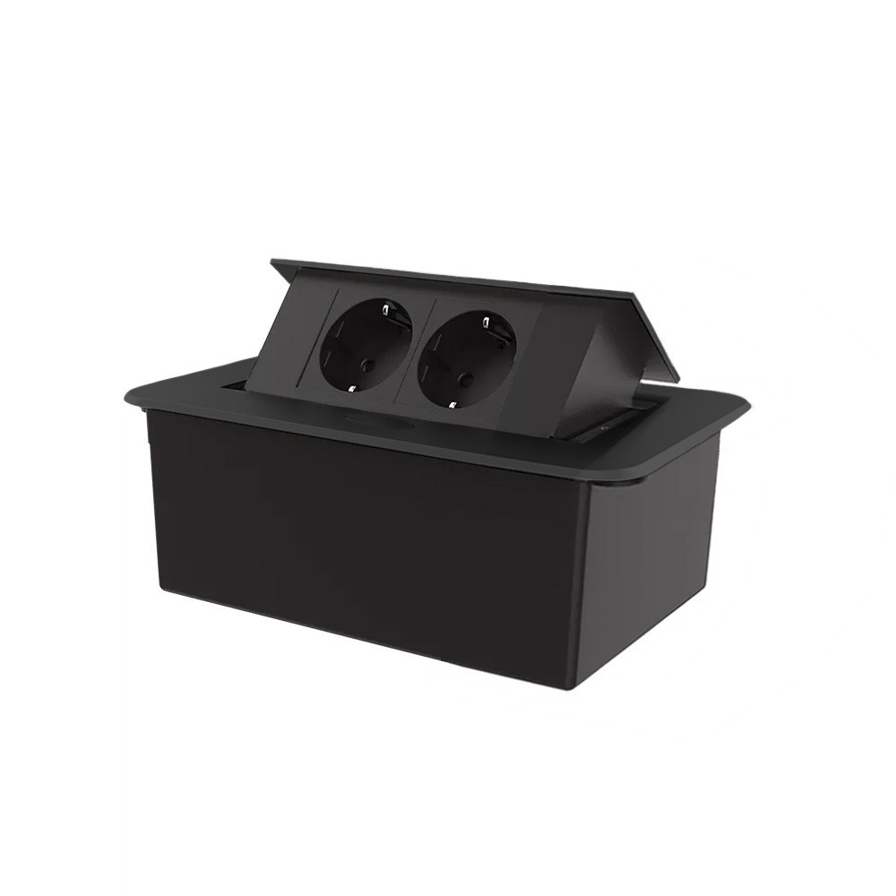 Меблева розетка подвійна LIVOLO чорна, вбудована у стільницю, для кухні/офісу/конференц-залу, висувна, з, фото 1