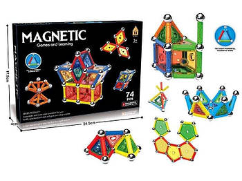 Конструктор магнітний 74 деталі, 6 типів елементів AQ2203 G-Rich