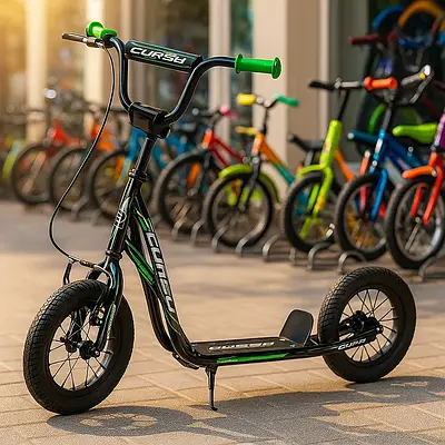 Самокат двоколісний дитині для катання на вулиці / Футбайк До 70 кг Надувні колеса 12" ручне гальмо Зелений