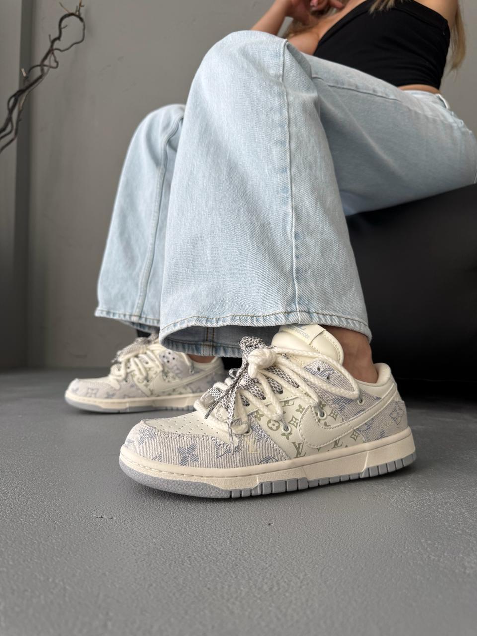 Бежеві шкіряні чоловічі кросівки Nike SB x Louis Vuitton - демісезонні данк, фото 1