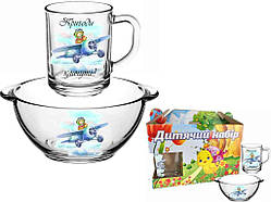 Набір дитячий (бульйонниця 500мл чашка 250мл) 942691 Літак в под. коробці ТМ FARGLASS