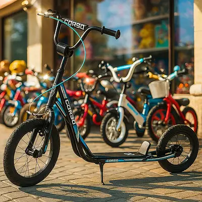 Самокат з надувними колесами 16" і 12" для бездоріжжя / Футбайк бегобайк дитині до 70 кг Ручне гальмо Чорний