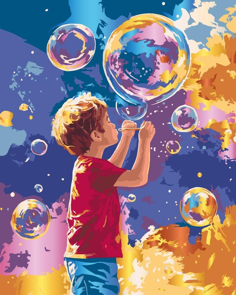 Картина за номерами Люди. Мильні бульбашки з фарбами металік 40*50 см Art Craft 10449-AC, фото 1