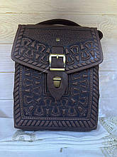 Чоловіча коричнева сумка із натуральної телячої шкіри ручної роботи.