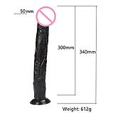 Чорний фалоімітатор на присосці 34 см, довгий фалос гнучкий член штучний, Реалістичний Ділдо великий, Інтимні, фото 2