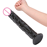 Чорний фалоімітатор на присосці 34 см, довгий фалос гнучкий член штучний, Реалістичний Ділдо великий, Інтимні, фото 6
