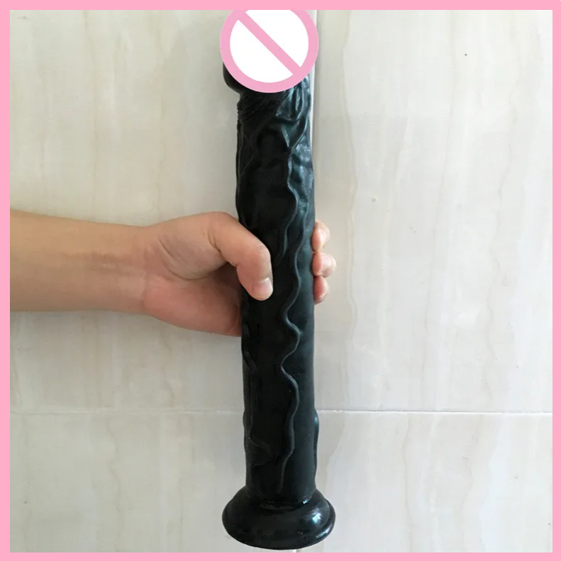Чорний фалоімітатор на присосці 34 см, довгий фалос гнучкий член штучний, Реалістичний Ділдо великий, Інтимні, фото 1