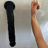 Чорний фалоімітатор на присосці 34 см, довгий фалос гнучкий член штучний, Реалістичний Ділдо великий, Інтимні, фото 10