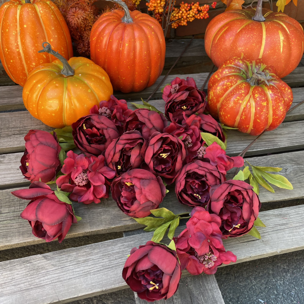 Штучні квіти. Гілка півонії 68 см марсал, фото 1