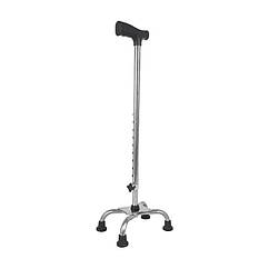 Тростина для літніх людей з чотирма ніжками, регульована по висоті 72–87 см, витримує до 110 кг, полегшена 0,5 кг, нержавіюча