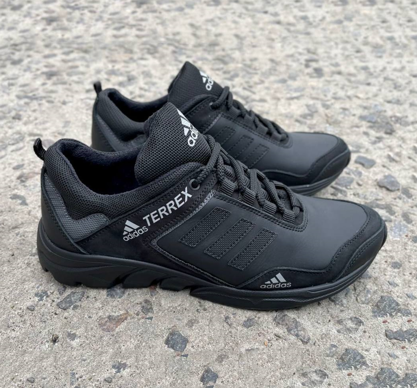 Чоловічі кросівки шкіряні Adidas Terrex Black Взуття Адідас Терекс чорні демісезонні осінні, фото 1