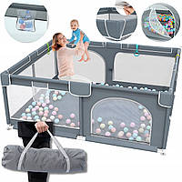 Манеж дитячий 180 × 150 см сірий + 10 кульок + сумка Bergens