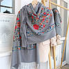 Кашеміровий шарф "Ваза квітів" сірий 135010, фото 2