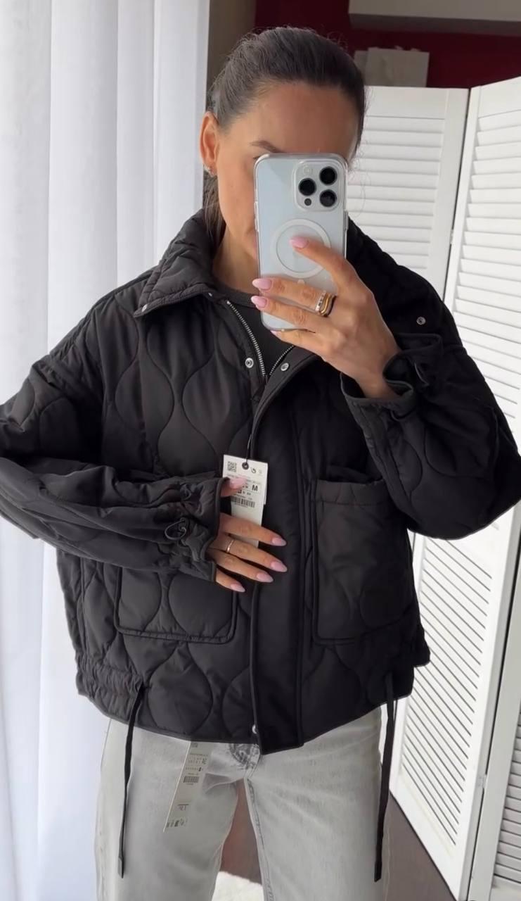 Осіння базова тепла жіноча стьобана куртка у стилі Зара тепла на блискавці без капюшона 150 силікон, фото 1