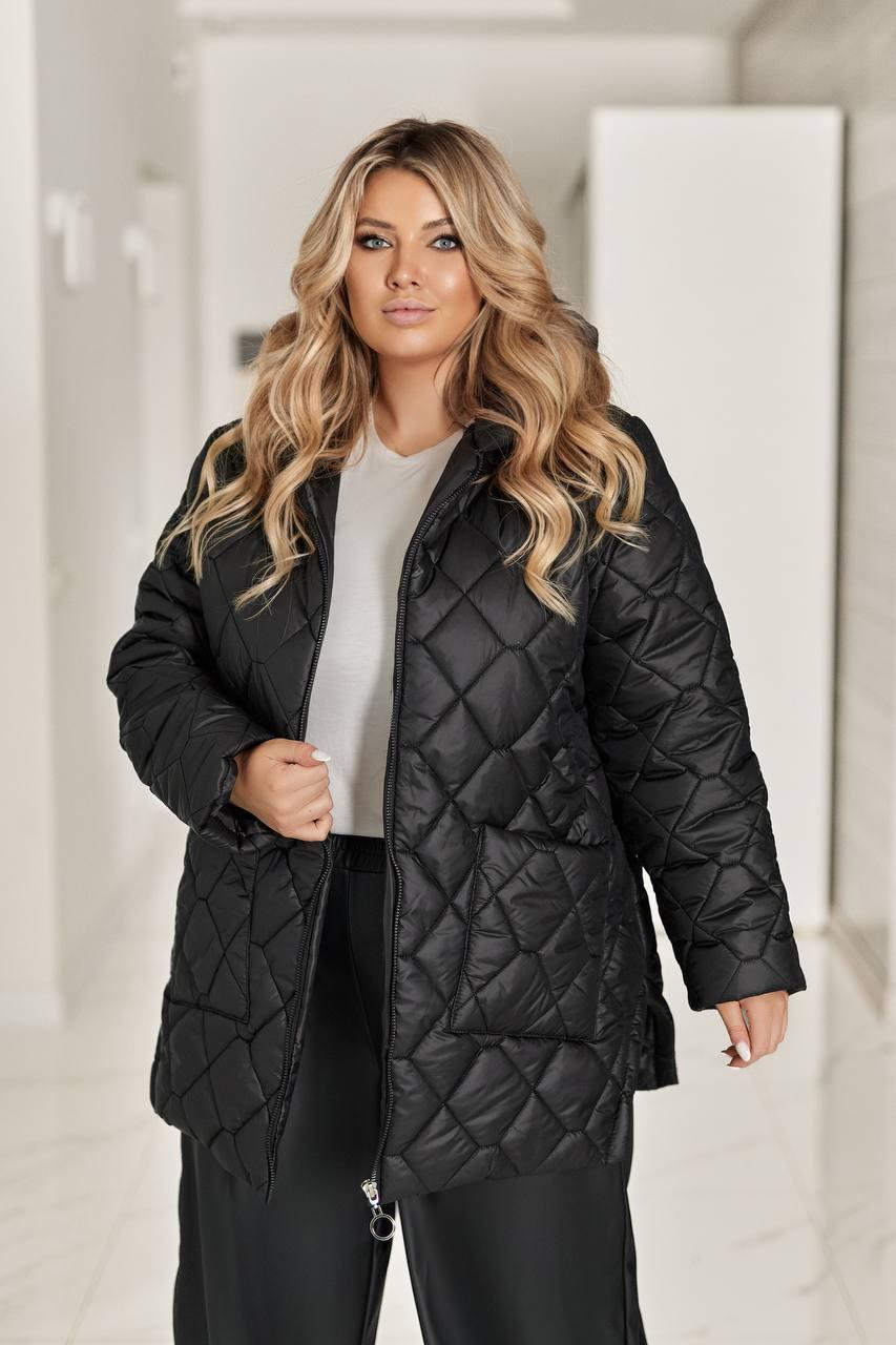 Осіння тепла жіноча стьобана куртка стильна зимова курточка на блискавці з капюшоном батал синтепон 200, фото 1