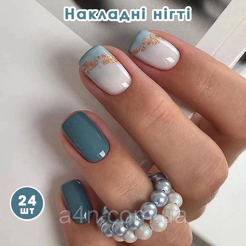Накладні нігті 24 шт. + клей для нігтів, типси квадрат для манікюру, фото 1