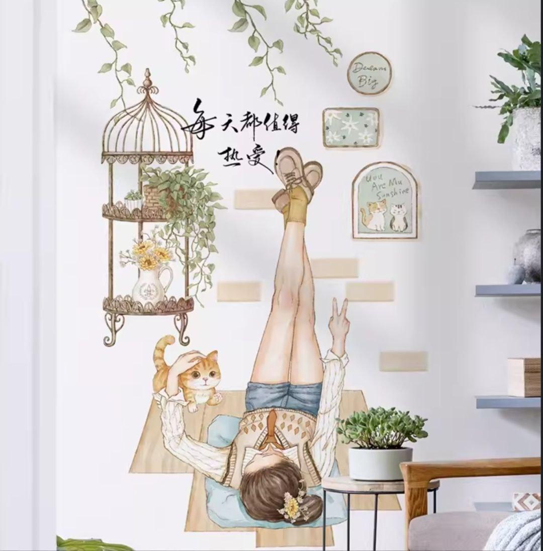 Наклейка на стіну Дівчинка та кіт (лист 60 х 90 см) Б196-7 LM-AB