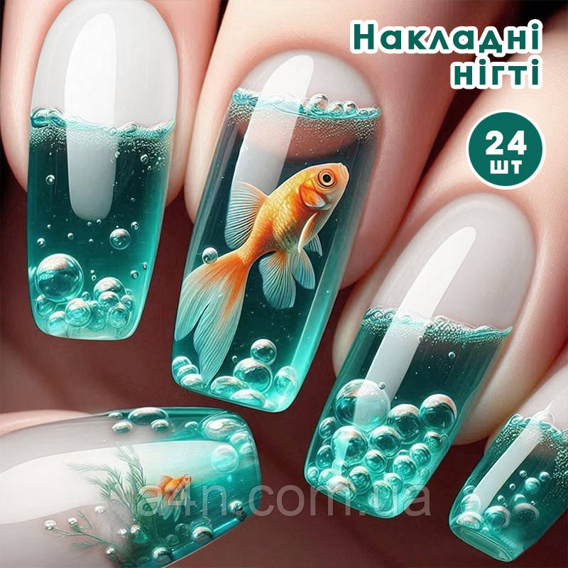 Накладні нігті 24 шт. + клейові стики для нігтів, типси квадрат для манікюру, фото 1