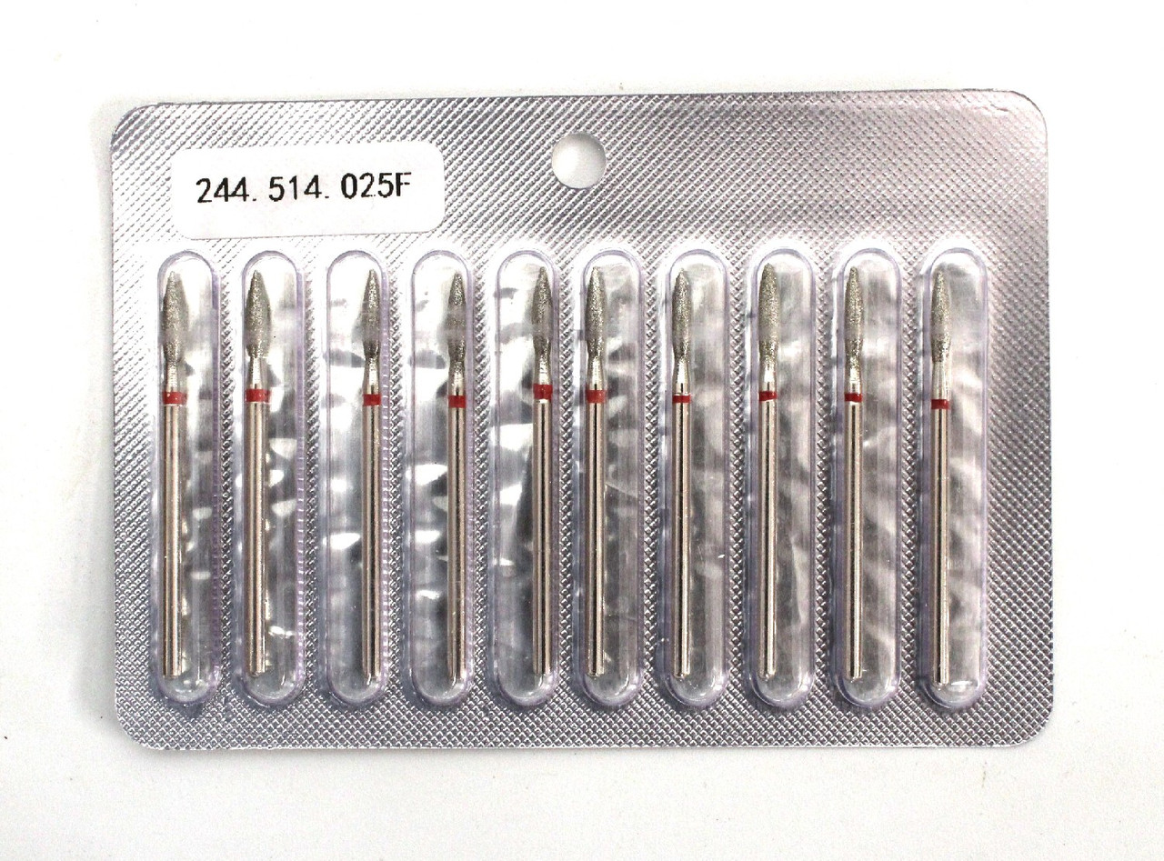 Фреза алмазна Lilly Beaute «Полум'я» 244.514.025 F, Червона, 2.5*8 мм, 10 шт/уп, фото 1