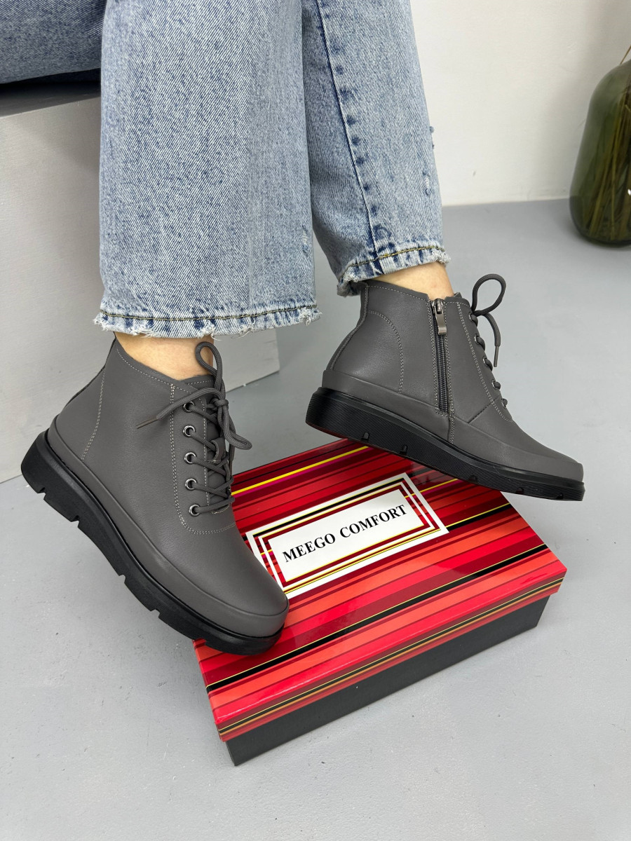 Жіночі демісезонні черевики MeegoComfort модель 25A21291-1 Gray сірі зі шнурівкою, фото 1