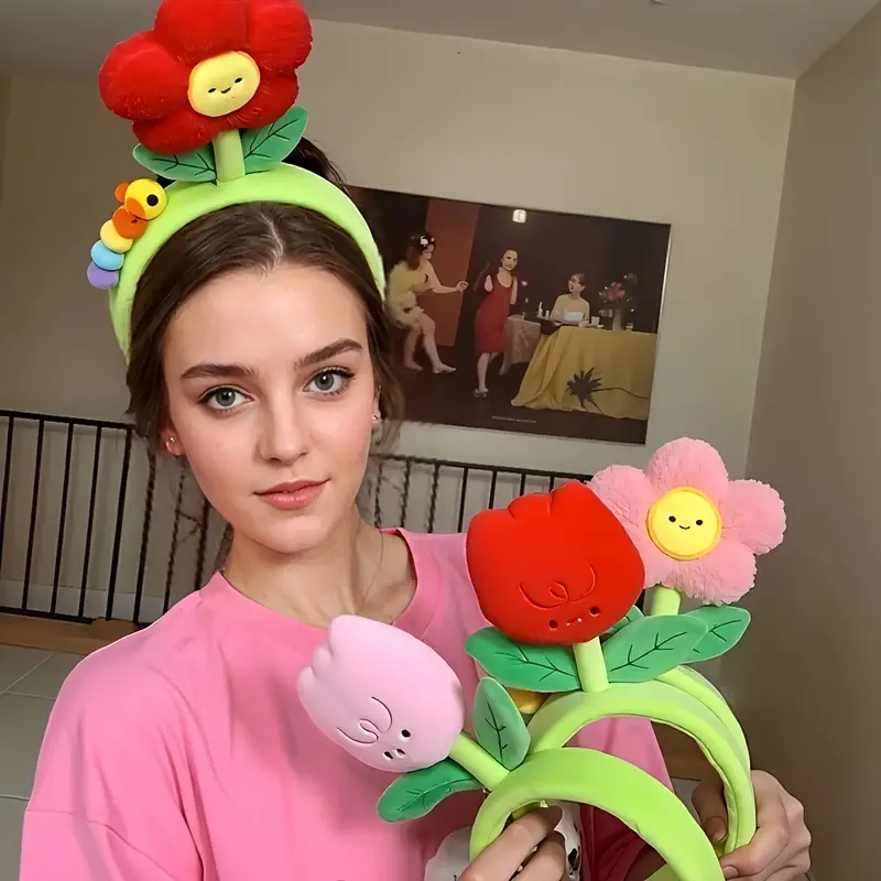 Обруч обідок для дівчинки квітка тюльпан із гусеницею, фото 1