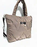 Сумка жіноча стьобана містка через плече 40*30см бежева (5-0366)