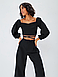 Трендовий молодіжний костюм двійка, топ + брюки, чорний, фото 2