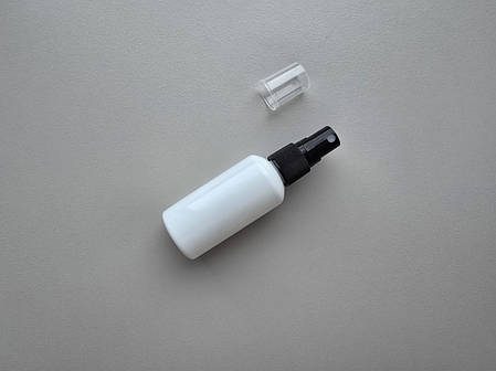 50 - 51 мл Круглий ПЕТ білий флакон з чорним розпилювачем спреєм 18/410 пластиковий, пластмасовий, фото 1