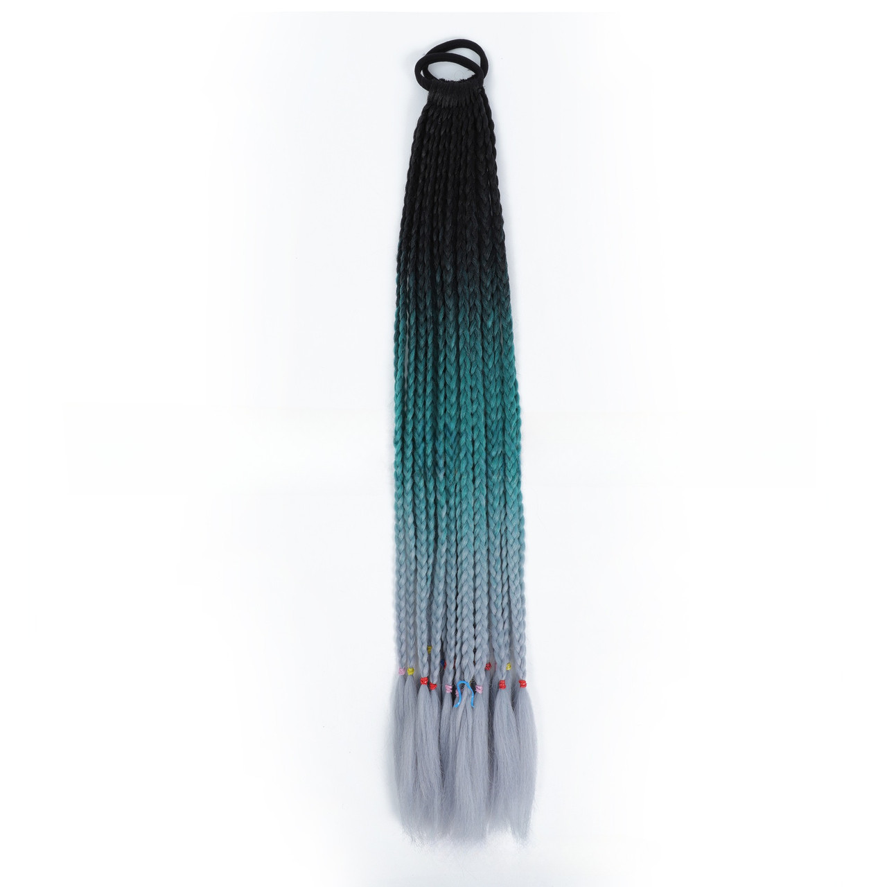 Канекалон на резинці 12шт. кіски зізі C18 чорний смарагдовий холодний сірий платина хвіст афрокоси омбре 60см 50гр у зачіску ZiZi