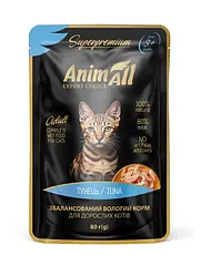 Вологий корм пауч AnimAll Cat Tuna з тунцем для котів, 80 г