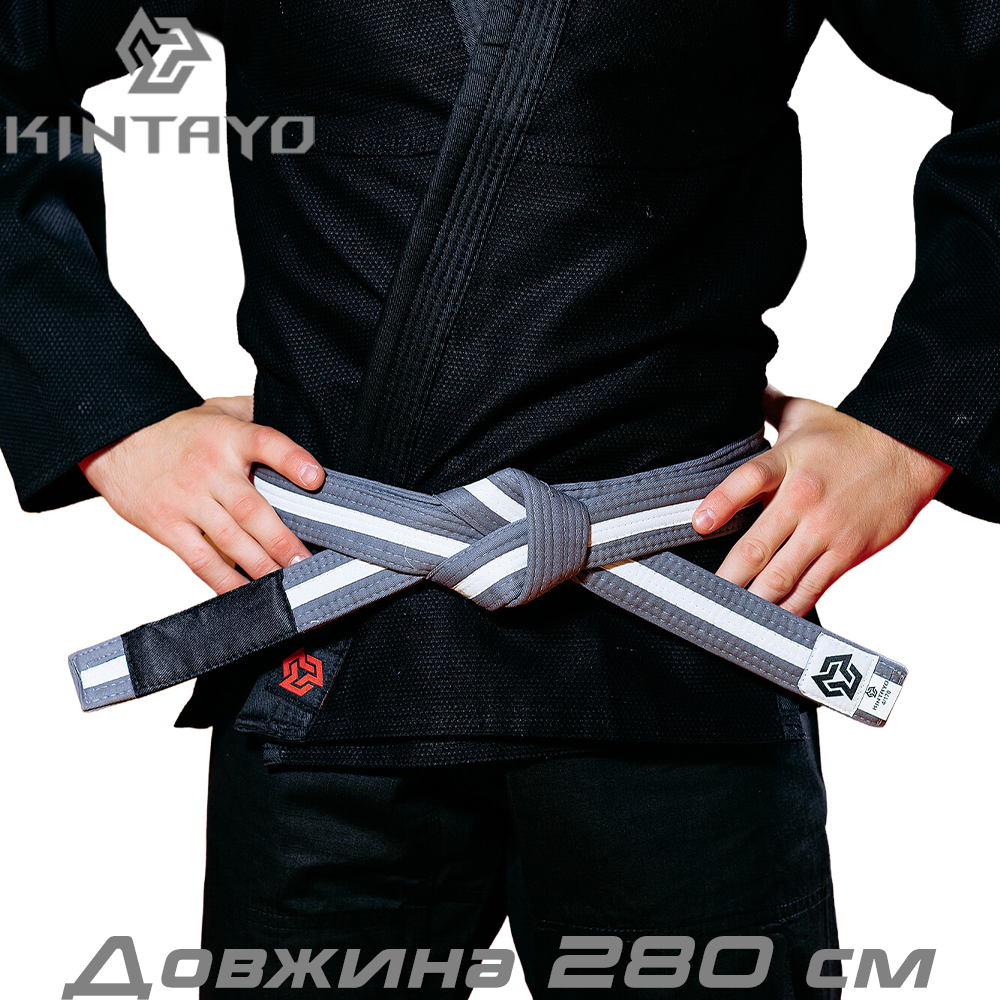 Пояс для кімоно джиу-джитсу Kintayo Bjj Belt Green White сіро-біла довжина 280 см зріст 180 см