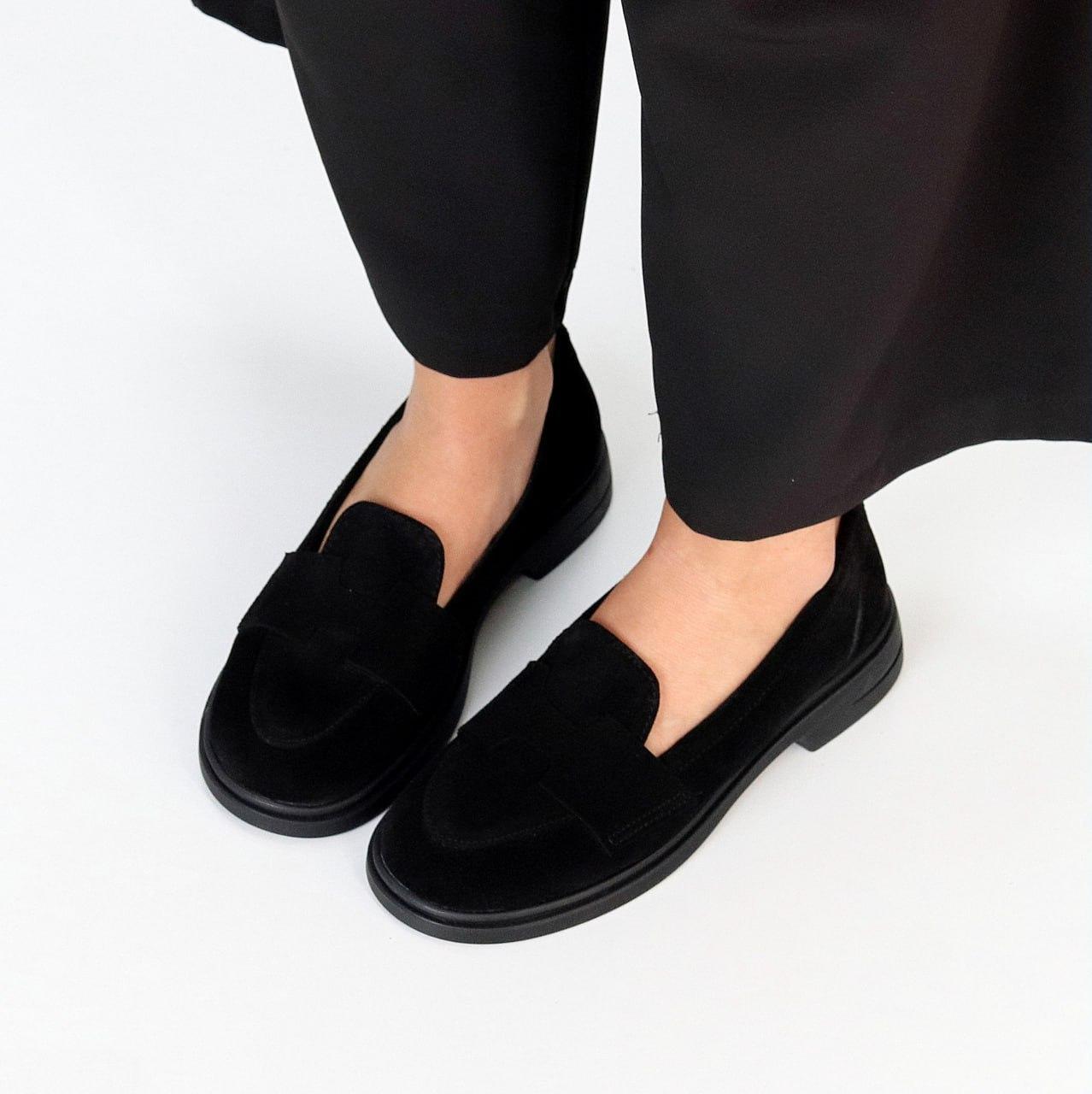 Жіночі лофери з анатомічним носком класичні чорні натуральна замша, фото 1