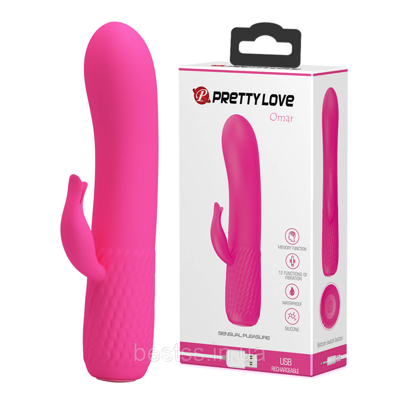 Вібратор із додатковим стимулятором клітора та 12 режимами вібрації Pretty Love Tim Vibrator Pink – для яскравих фантазій