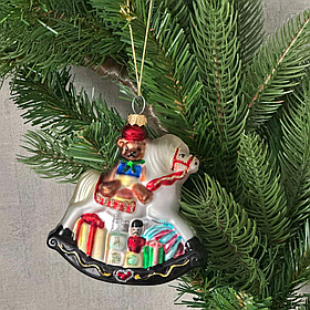 Ялинкова ретро прикраса зі скла Тедді на лодашці 9.5см