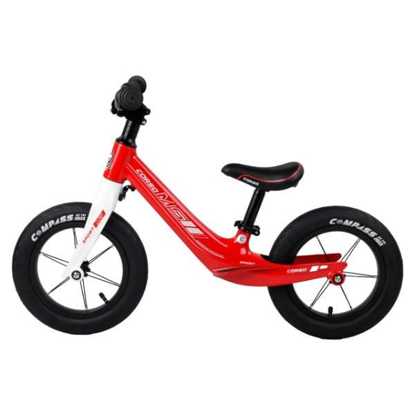 Велобіг двоколісний, колеса 12" надувні, алюмінієве кермо Corso Червоний