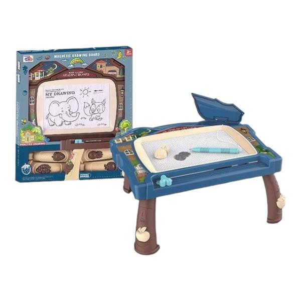 Столик для малювання з магнітною дошкою дитячий із штампами Magnetic Drawing Board Синій