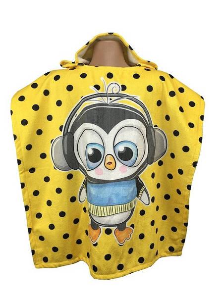 Пончо пляжне дитяче Пінгвін хлопчик Махра/велюр