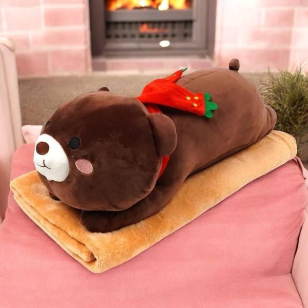 Іграшка-плед Ведмедик у шарфику 3в1 57см (плед 100*150см) Темно-коричневий