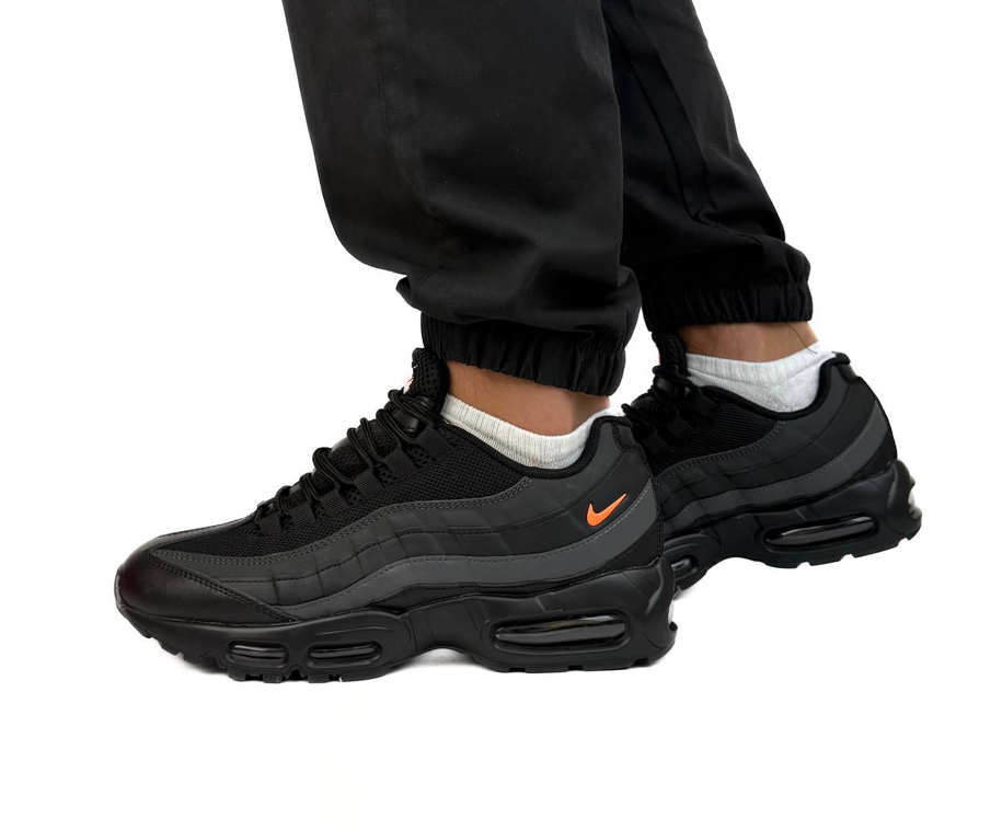 Nike Air Max 95 black grey чоловічі кросівки Найк аір макс чорні з сірим на осінь, фото 1