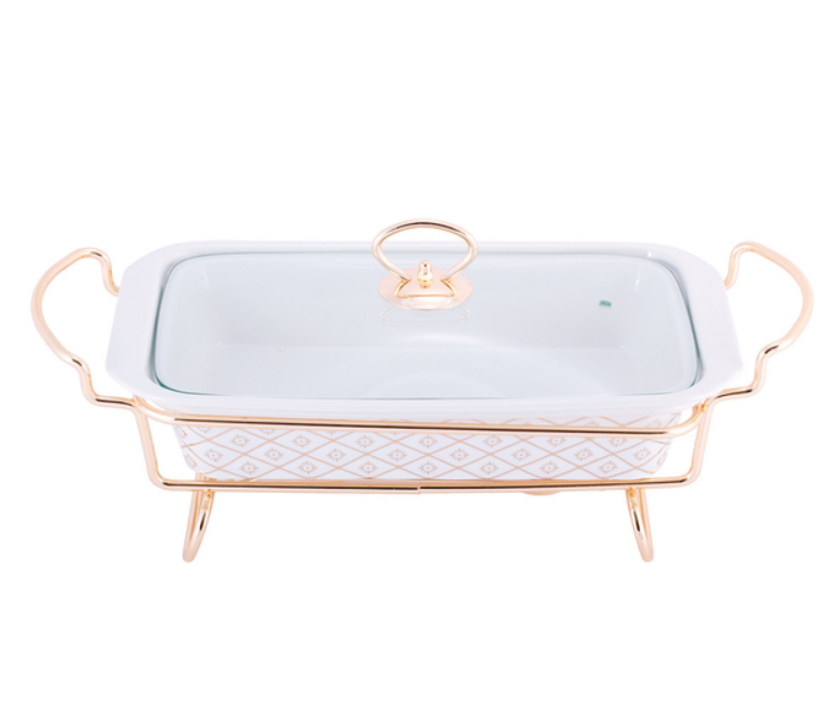 Марміт керамічний прямокутний 2,5 л Kamille із позолотою 36,5х23х6 см, фото 1