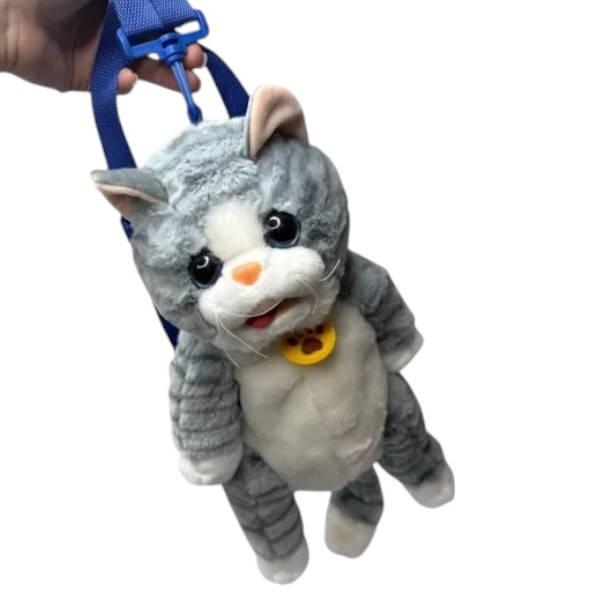 Рюкзак інтерактивний вихованець Котик музичний з рухами 45см Сірий з білим