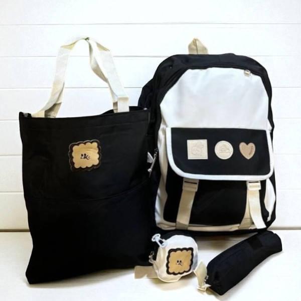 Набір 4в1 шкільний рюкзак, клатч, сумка, пенал MFG-2-616 Чорно-білий з декором