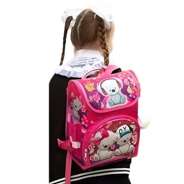 Рюкзак шкільний каркасний з ортопедичною спинкою на 1 відділення Ведмедик 34*35*34см С 43560 Рожевий з принтом