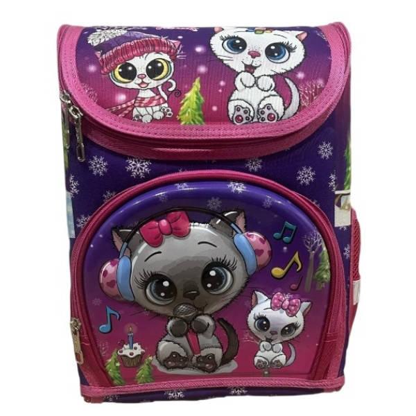 Рюкзак шкільний каркасний з ортопедичною спинкою на 1 відділення Кошенята 25*18*35см С 43558 Рожевий з принтом