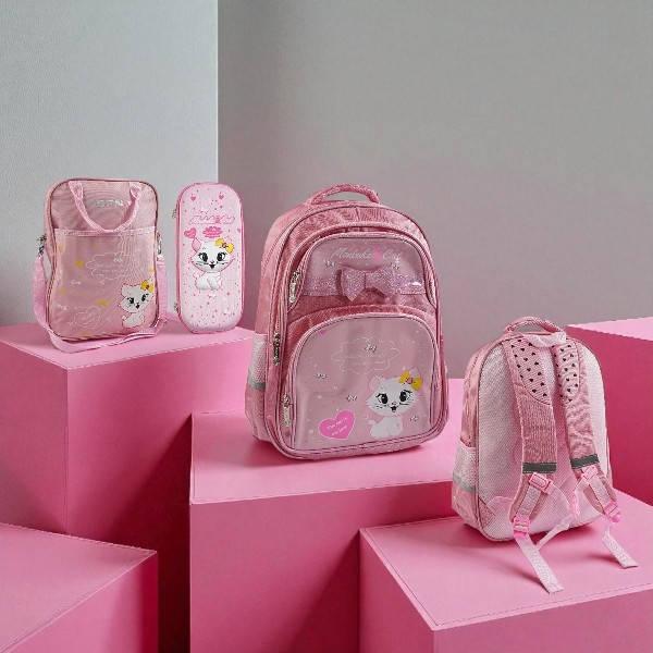 Комплект шкільний 3в1 Рюкзак 31х12.5х44см, сумка 25х6.5х34 см, пенал 10*4*22,5см C 72820 Рожевий з принтом