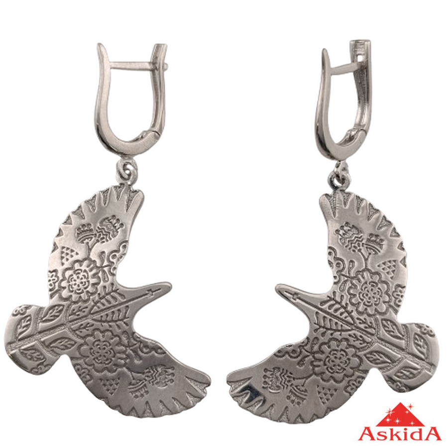 Сережки зі срібла Птах що летить з малюнком, вага 6.23, фото 1