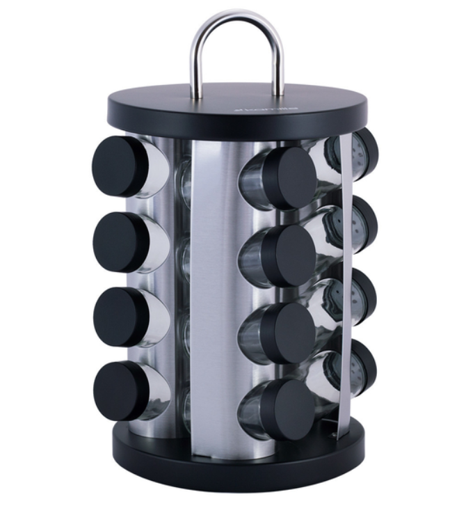 Набір ємностей для спецій 16 шт Kamille на круглій підставці металік, фото 1