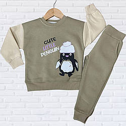 Дитячий теплий костюм на флісі з пінгвіном для дівчинки "Туреччина" Розміри: 2,3,4,5 років (38247-3)